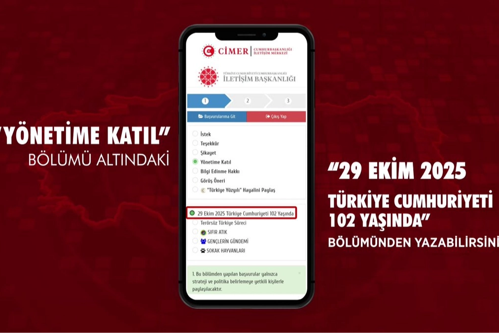Vatandaşlar Cumhuriyet duygularını CİMER'den paylaşabilecek