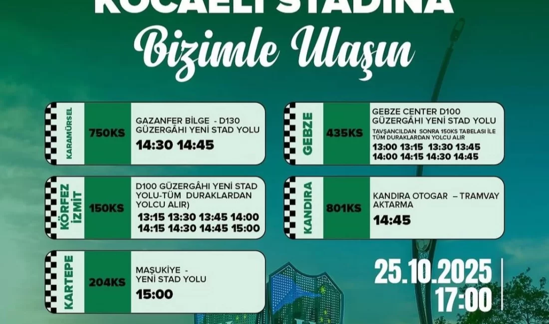 Kocaelispor maçına ulaşım seferberliği Kocaeli Büyükşehir Belediyesi, Kocaelispor-Alanyaspor maçına taraftarların hızlı, güvenli ve konforlu