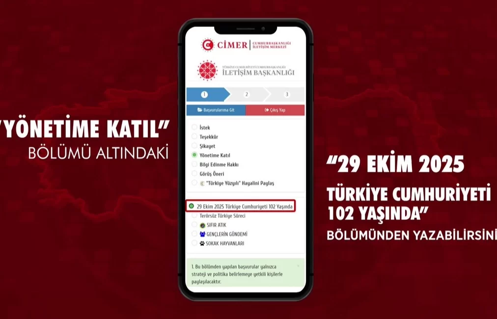 Vatandaşlar Cumhuriyet duygularını CİMER’den paylaşabilecek İletişim Başkanlığı, 29 Ekim Cumhuriyet Bayramı kapsamında vatandaşları duygu ve